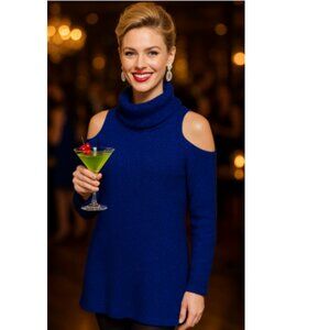 INC royal blue sparkly cold shoulder sweater- Size L